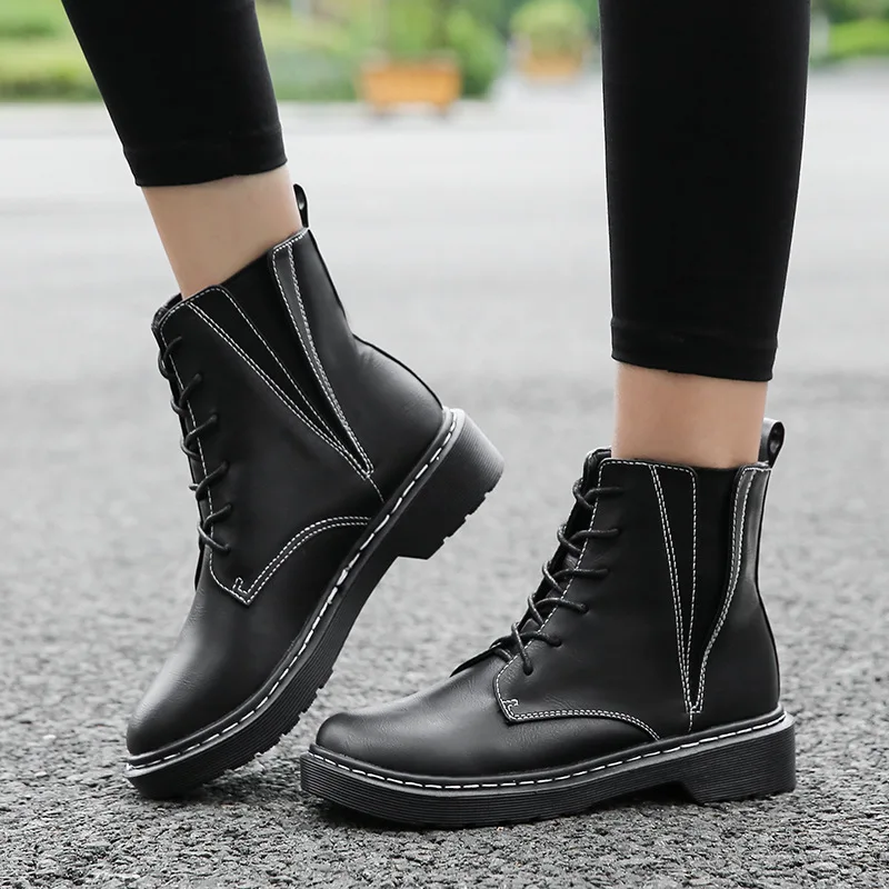 Chaussures With Décontracté Dames Fur Bout Martin Punk Lacet khaki Med Mode Rond Cheville De Solide Moto Noir black Femmes orange Bottes Up Fur QCrBdoexW