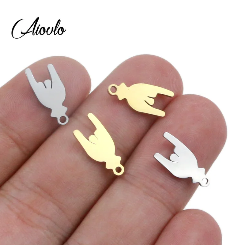 

Aiovlo 5pcs/lot Stainless Steel Metal Gold Victory Sign Pendant Charms for DIY Earring Bracelet Findings Crafts Jewelry Making