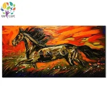Hecho a mano caballo corriendo caballos pintura al óleo rojo negro lienzo arte de la pared textura gruesa foto para decoraciones de oficina sala de estar