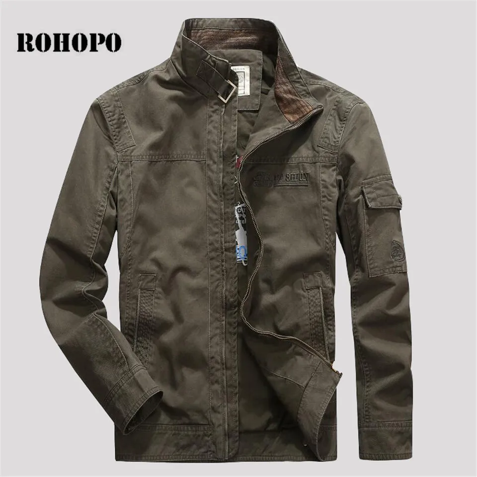 ROHOPO 100% хлопковая куртка военная воротник стойка с принтом внутренняя большого