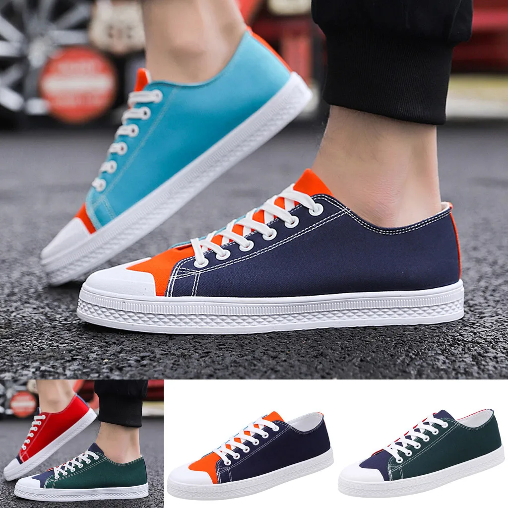 

Men's mixed color casual canvas shoes breathable fashion sports shoes flat shoes#AY3