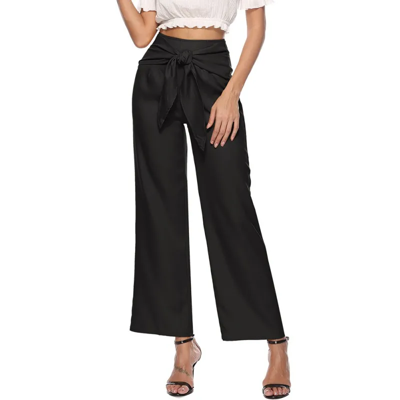 Loose High Waist Wide Leg Pants Summer Leisure Pants Bow Tie Bell