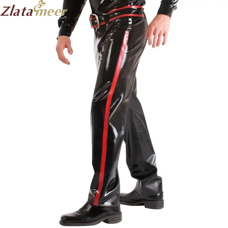 Модные латекса брюки с поясом латекс брюки LTM026