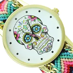 Otoky идеальный подарок в национальном стиле с рисунком черепа сплетенный Веревка Группа браслет Кварцевые часы Многоцветный M10 Прямая