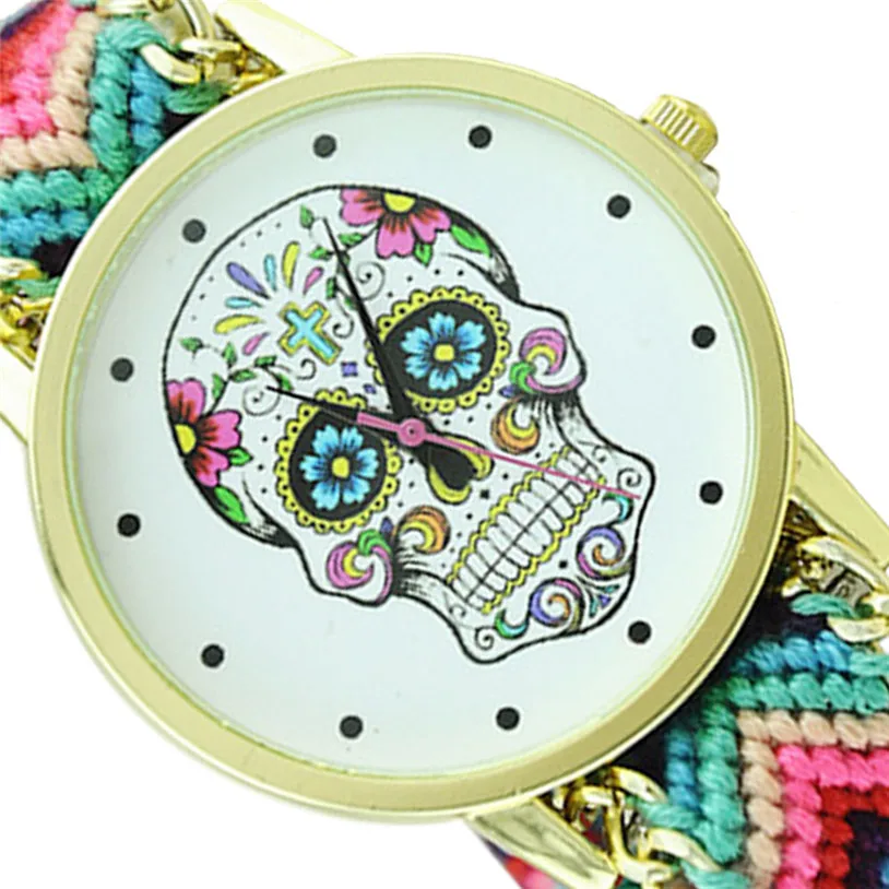 

OTOKY Perfect Gift National wind Skull Pattern Weaved Rope Band Bracelet Quartz Dial Watch multicolor Sep06