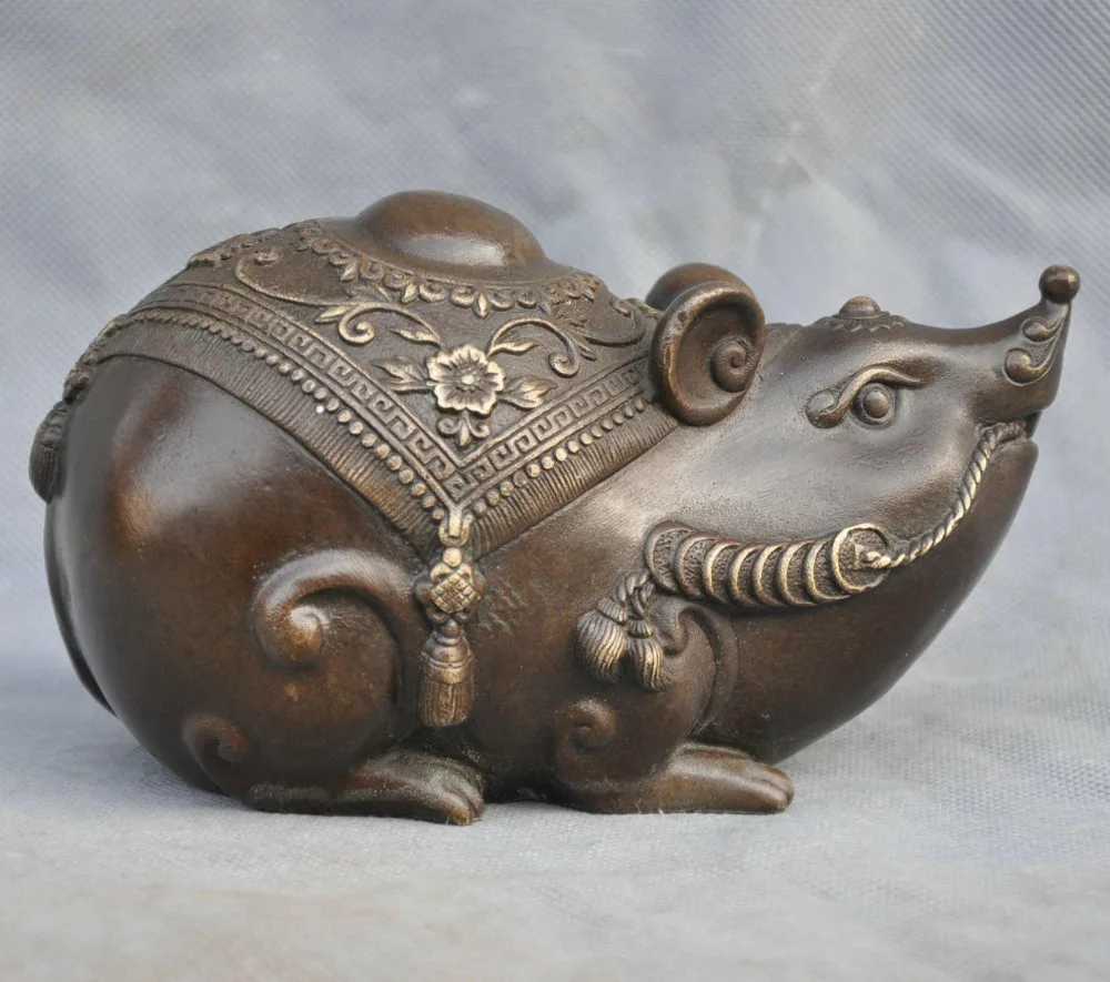 

xd 002310 6 Bronze Animal Zodiac Symbol of Wealth in the Rat God Rats Sculpture Statue