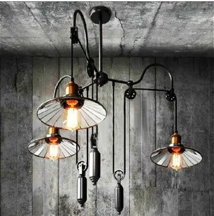 

personality retro American style living room rustic style simple three head lift retro industrial pendant light glass mirror