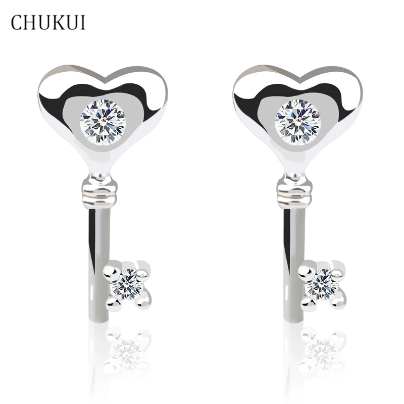 Корея замок ключ Серебро 925 серьги CZ Стразы Кристалл серьги маленькие циркониевые серьги Модные ювелирные изделия для девочек