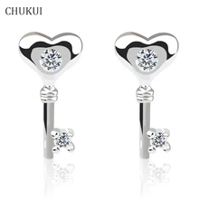 Корея замок ключ Серебро 925 серьги CZ Стразы Кристалл серьги маленькие циркониевые серьги Модные ювелирные изделия для девочек