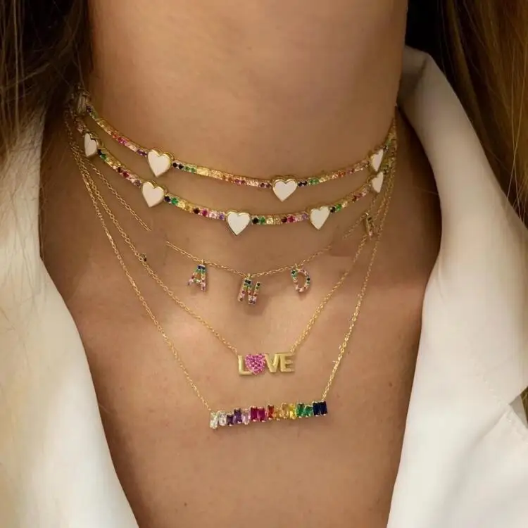 

2019 Europe and America AAA Cubic Zirconia Rainbow Necklace Neck Jewelry Female Europe and America Stacked Clavicle Chain KL064