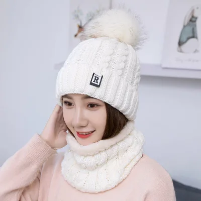 Модные зимние шляпы для женщин Beain Hat Kitted Big Ball gorro invierno mujer Зимний шарф и шапка, комплект, сохраняющий тепло