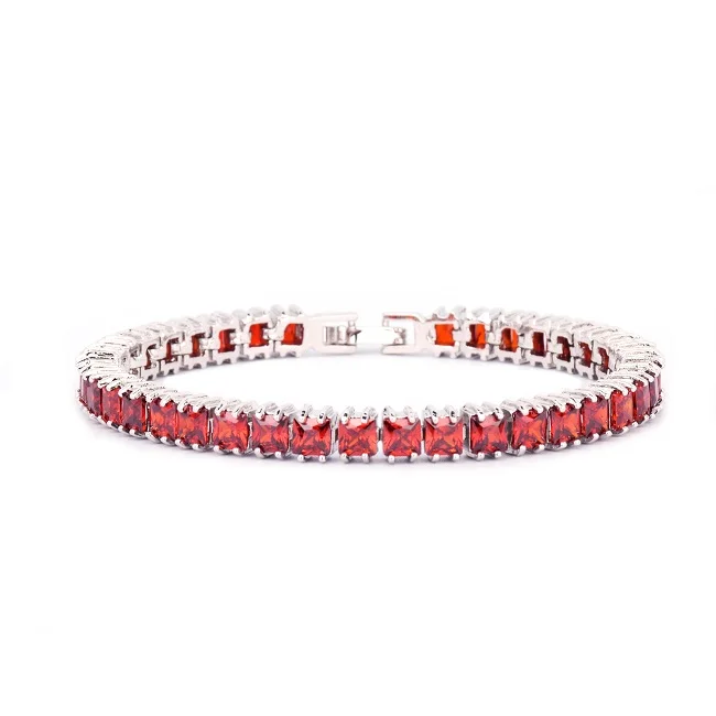 6mm Iced Cubic Zirconia Tennis Chain Bracelet Silver Men Hip hop Jewelry Copper Box Clasp Square Red Blue Link 7inch - Окраска металла: Silver red