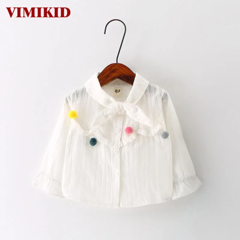 VIMIKID/Новинка года, летние блузки для маленьких девочек модное белое пальто с отложным воротником детская одежда Блузки для маленьких девочек