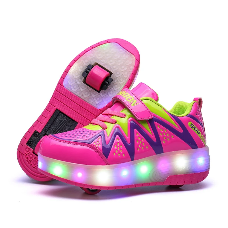 

Eur Size 30-40// Kids Light Up Shoes Glowing Luminous Sneakers Wheels Shoes Led Boys Girls Toddler Roller Shoes Tenis Sneakers
