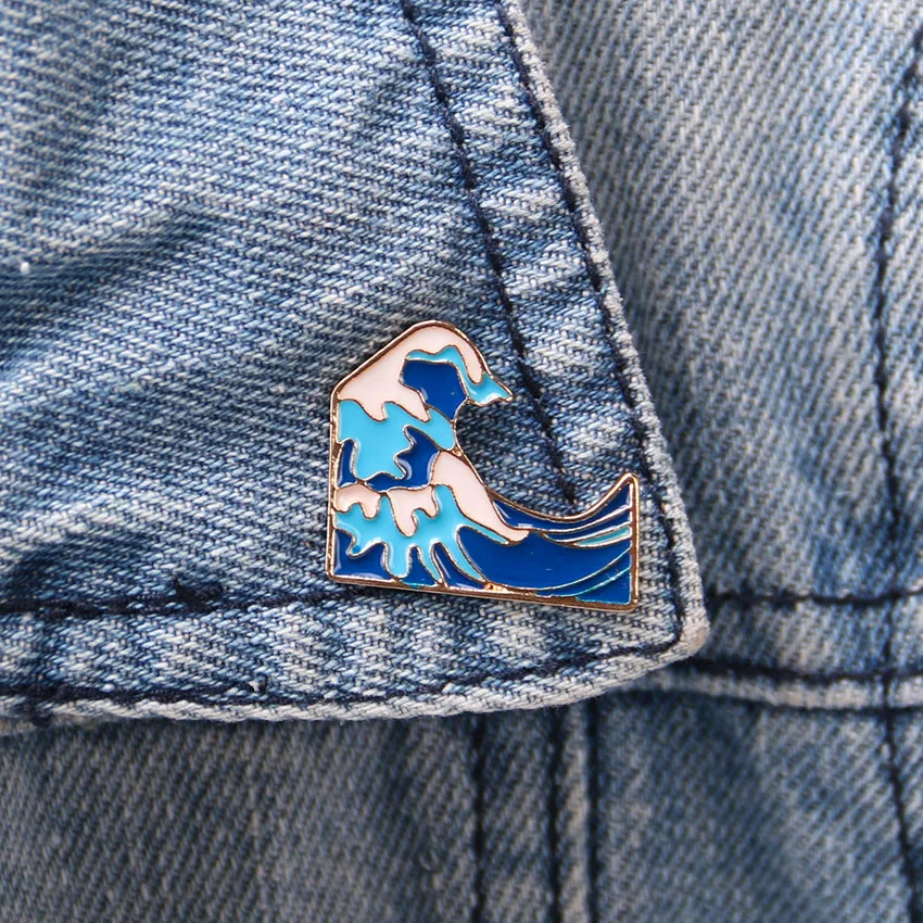 

Blue Waves Brooch Metal Brooches Pins Denim Fashion Dress Coat Accessories Cute Jewelry Bag Pin Badge