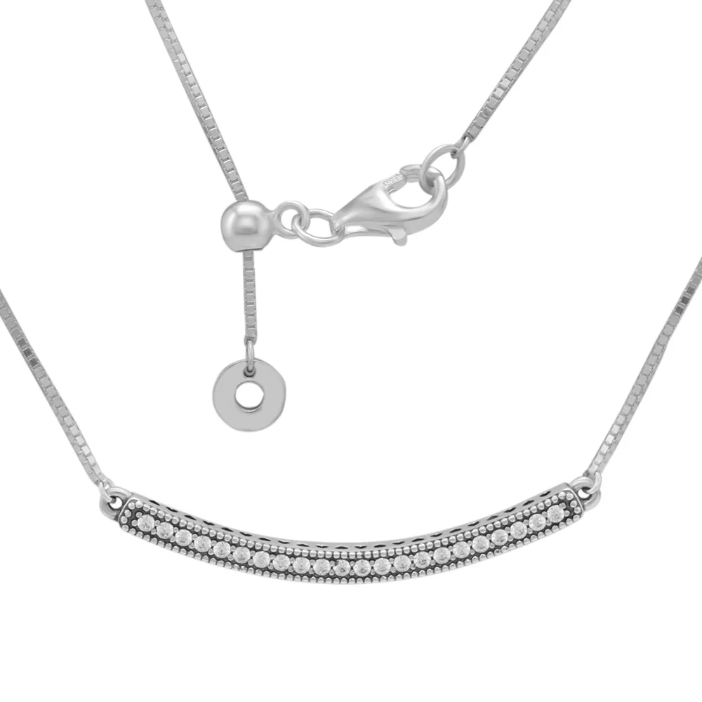 Authertic 925 Sterling Silver Hearts Bar Necklace Pendants ...