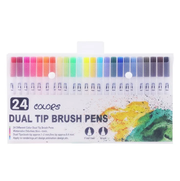 Dual Brush Art Markers Pen Fine Tip and Brush Drawing Painting Watercolor Pens for Coloring Manga Calligraphy - Цвет: 24colors