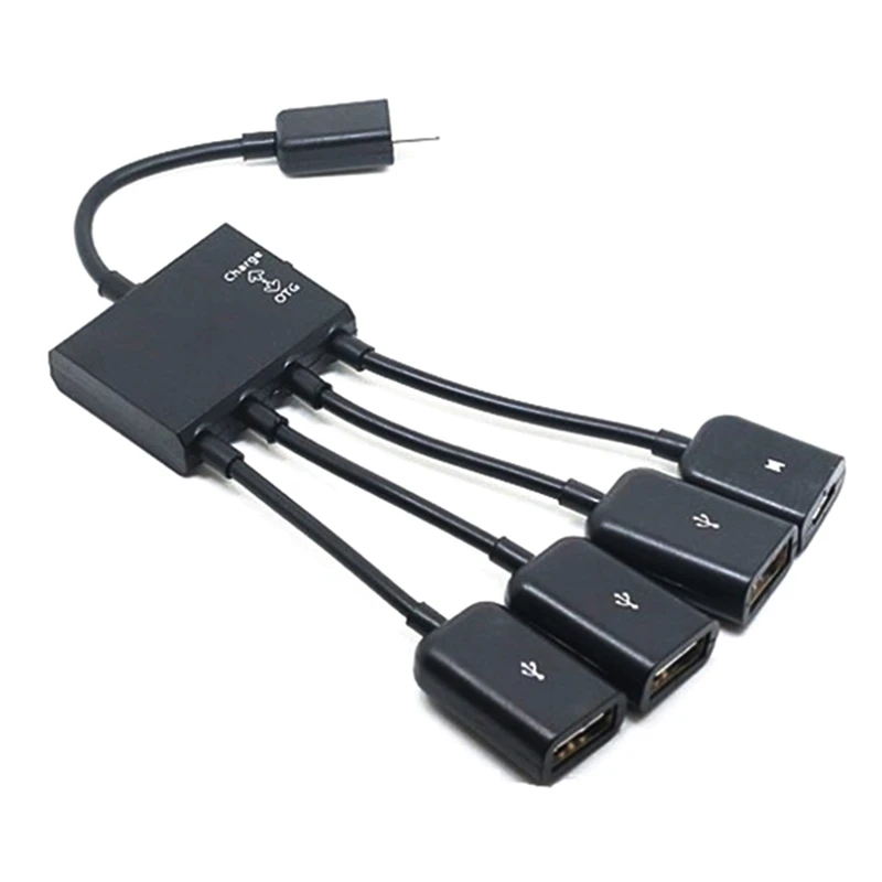 Многофункциональный USB 2,0 4 в 1 микро USB хост OTG зарядный концентратор Шнур адаптер сплиттер для смартфонов Android планшет черный кабель - Цвет: black