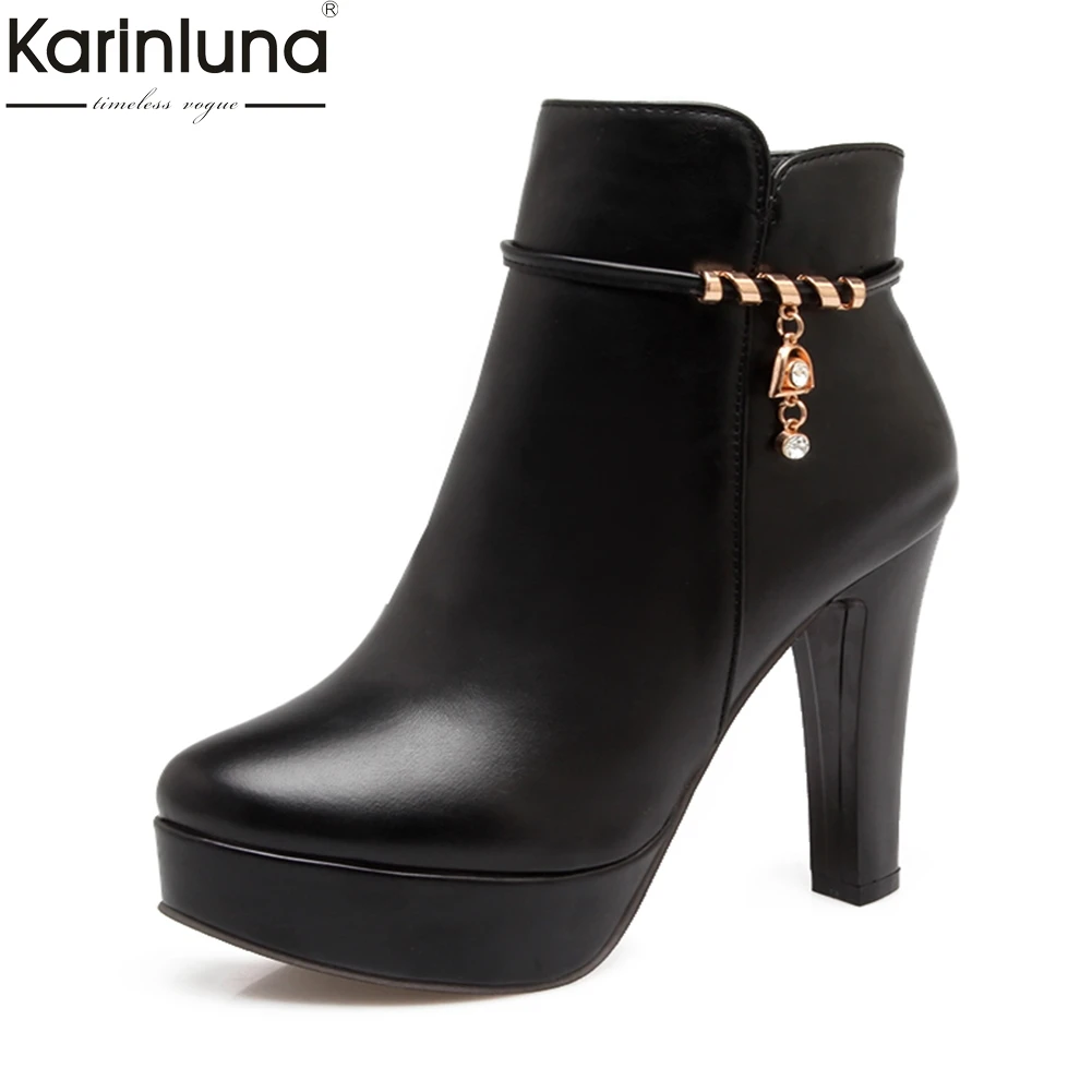 

Karinluna Brand new Plus Size 31-43 Platform Ankle Boots Woman Shoes Zip Up office lady High Heels Shoes Woman Boots