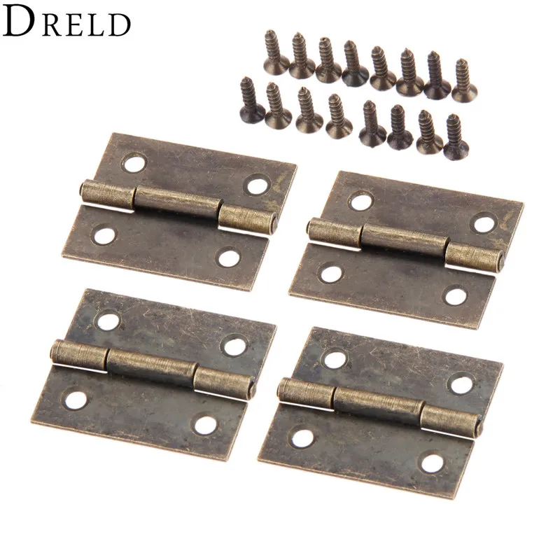 

DRELD 4pcs 35*28mm Furniture Hinges Cabinet Drawer Door Butt Hinge Antique Decorative Hinges For Jewelry Wooden Box with Screws
