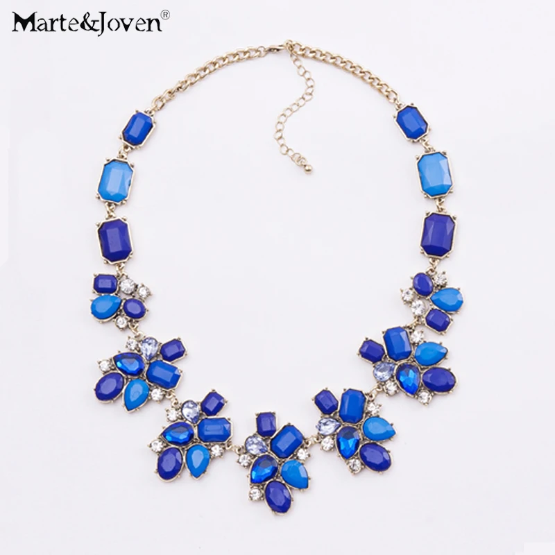 [Marte& Joven] винтажное элегантное колье с синим цветком для женщин, классическое массивное ожерелье с воротником, бижутерия