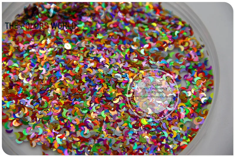 

ML3-77 Mix Sparking laser holographic Colors Moon Shapes Glitter Spangles for nail art and Other DIY decoration 1Pack =50g