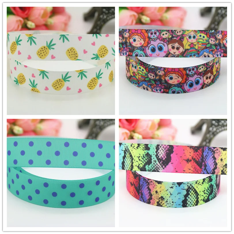 

DHK 7/8'' Free shipping dot distroller pineapple snake colors printed grosgrain ribbon hairbow headwear decoration OEM 22mm S680