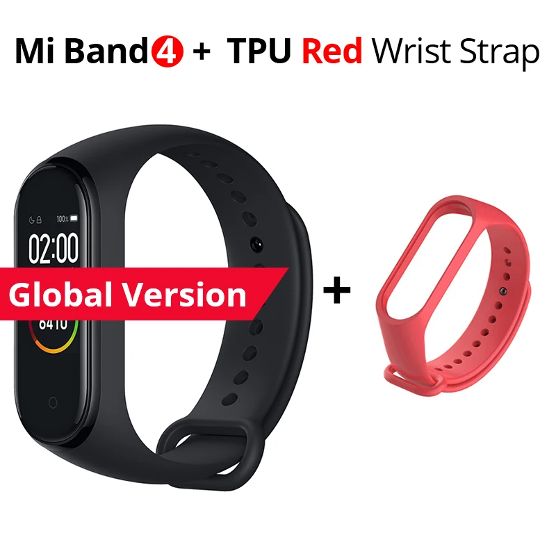 Глобальная версия Xiaomi Mi Band 4 многоязычный смарт-браслет 135 мАч Bluetooth 5,0 умные часы - Цвет: Add Red Strap