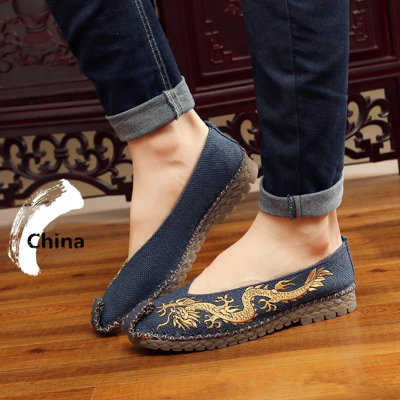 Misalwa Männlichen China Klassische Leinwand Casual Slipper Schuhe Blau Gelb Mesh Stoff Denim Ramie Hand-made Drachen Wohnungen Turnschuhe schuhe