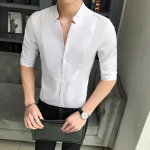 YASUGUOJI, новинка, летняя Модная приталенная рубашка, мужские нежелезные рубашки, мужские рубашки с коротким рукавом с воротником, мужские рубашки