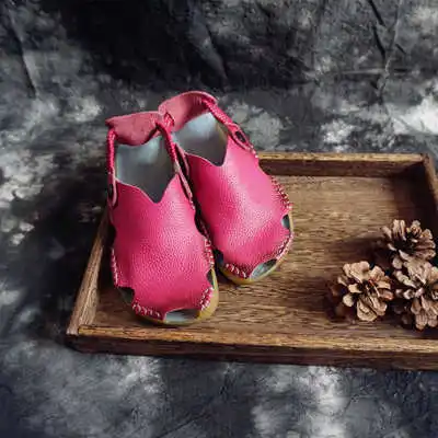 Женские летние туфли из натуральной кожи на низком каблуке женские удобные пляжные сандалии ручной работы T25-25 - Цвет: rose