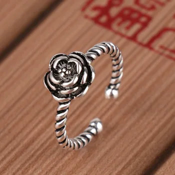 

Simple Real 925 Sterling Silver Vintage Flower Rings For Women Ladies Statement Jewelry Wedding Ring anillos anelli bague femme