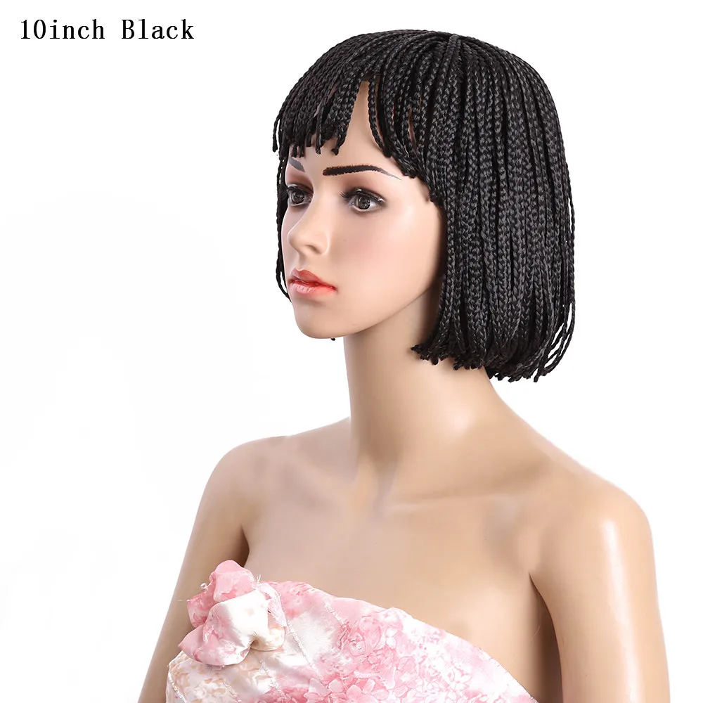 

10inch Black Box Braid wig Golden Beauty Synthetic Hair Cheap Braiding wig short Micro Bob Box Braided Wigs For African American