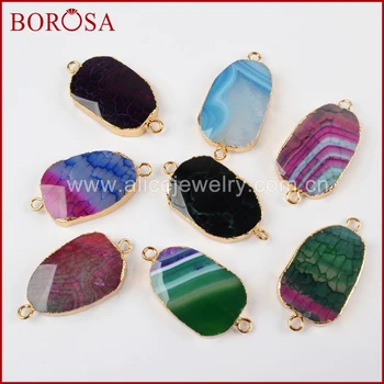 

BOROSA Gold Color Polished Freeform Rainbow Onyx Fire Stone Druzy Drusy Slice Connector for Bracelet,Jewelry Making G1400