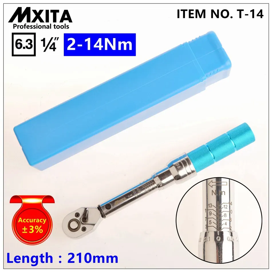 MXITA 1/4"DR. 2-14N.m Manual Torque Wrench Spanner Ratchet Wrench Suit For Repairing Bicycle Packed in Plastic Storage Box