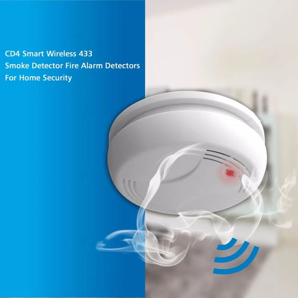 

Portable CD4 Intelligent Wireless 433 Smoke Detector Fire Alarm System Stable Detectors Low Consumption For Home Security