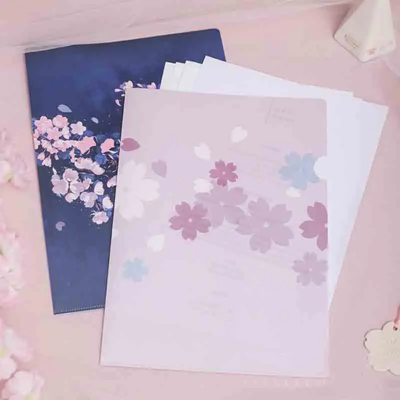 

1 Pcs Kawaii Sakura L Shaped File Cover File Folder A4 Folder For Documents Business Bag School Supplies