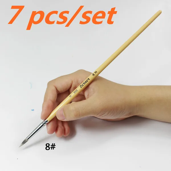 7 pcs/set Round head Gouache Raccoon hair Set Professional Wooden