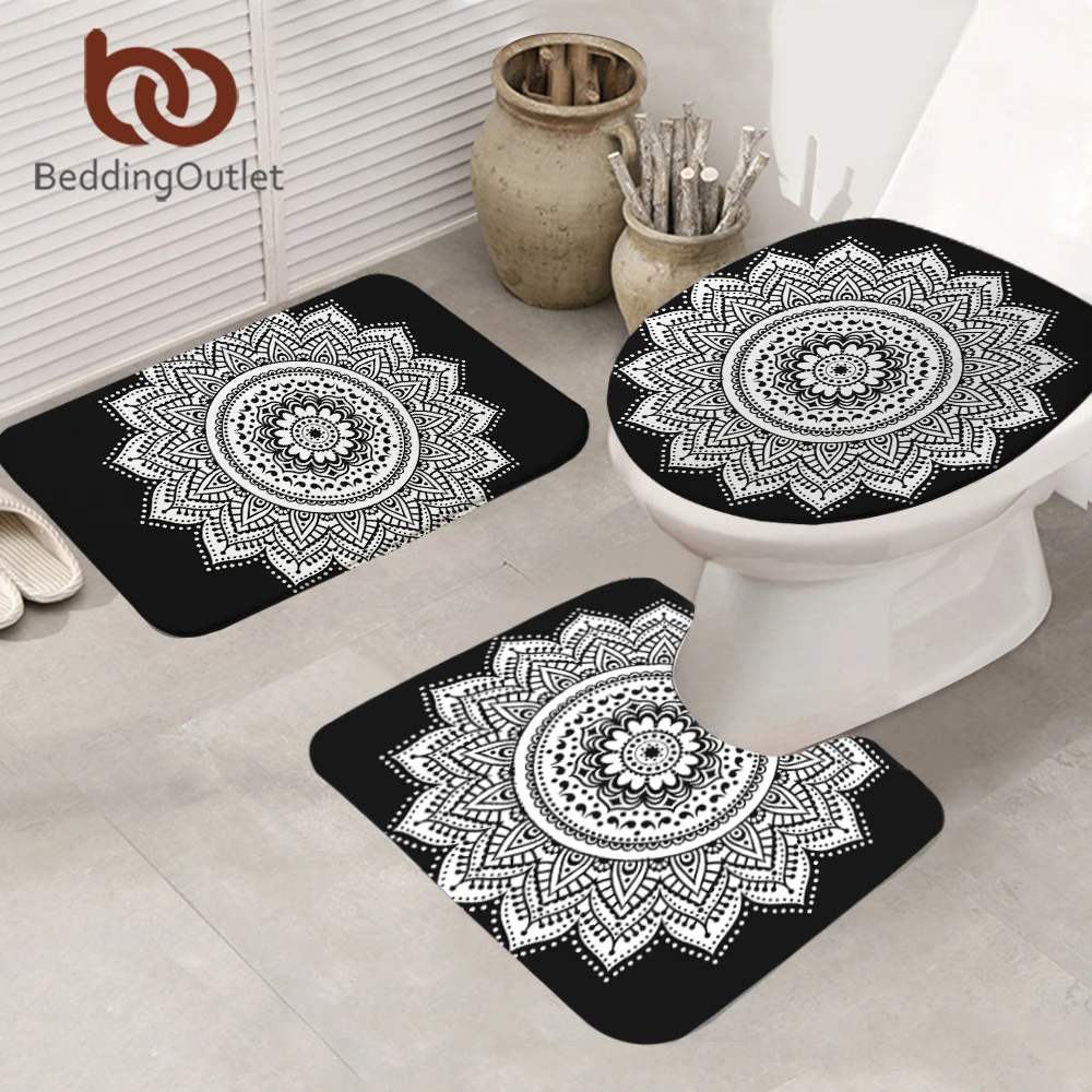 BeddingOutlet Mandala Bath Mat 3pcs Non slip Bohemian Mat Set for