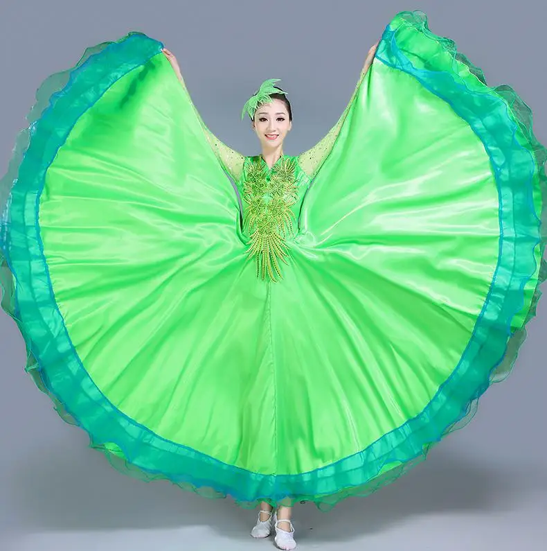 Зорро Kni Ght открытие танец большие качели юбка костюм взрослый атмосферу среднего возраста танцевальный костюм хор платье длинная юбка - Цвет: Green 720 degrees