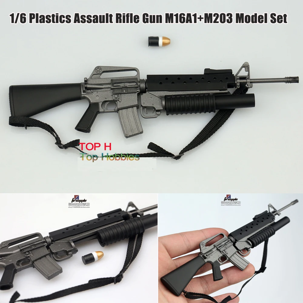 

1/6 Plastics Assault Rifle Gun M16A1+M203 Model Military Fit 12" 16cm Action Figure Soldier Toys Parts Accessory