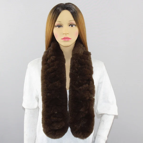 Women Genuine Rex Rabbit Fur Scarves Winter Warm 100%natural rabbit Fur scarf Fashion Females Real Fur Neckerchiefs - Color: coffee