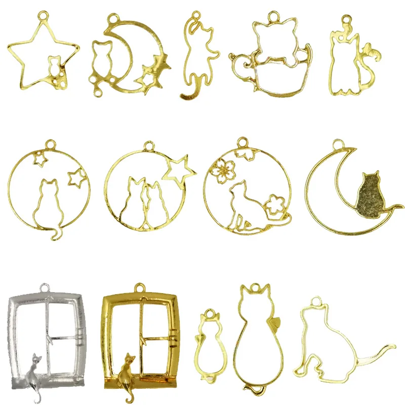 

5pcs/lot cat princess shape Resin Open Bezel Metal Charm Pendant Key Frame Pendant UV Resin Earring Findings DIY resin crafts