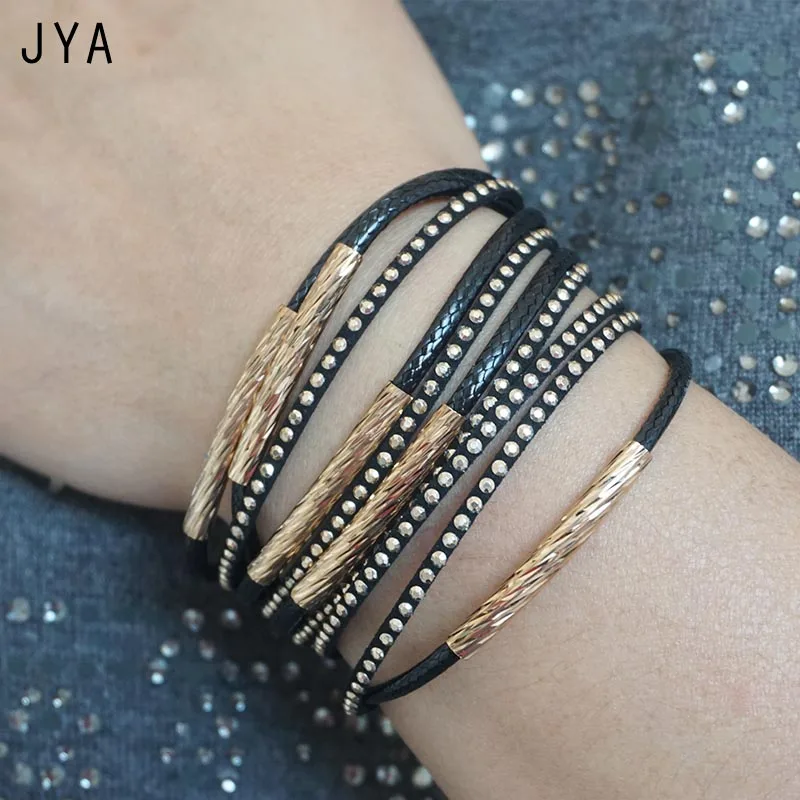 

JYA Bracelets for Women Brown Black Real Punk Leather Bracelet Bangle Luxury Jewelry Fashion Accessories Wholesale Lots Bulk2018