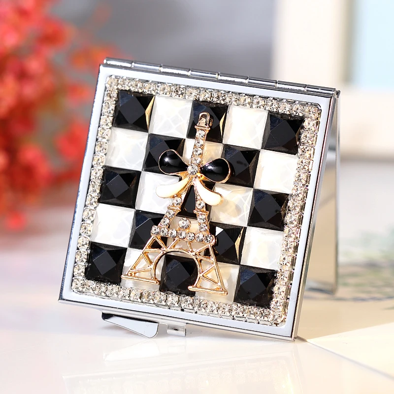 Милый мини складной портативный Макияж Косметика Красота Макияж Компактное карманное зеркало, подарки для девочек, блестящие хрустальные стразы Эйфелева башня