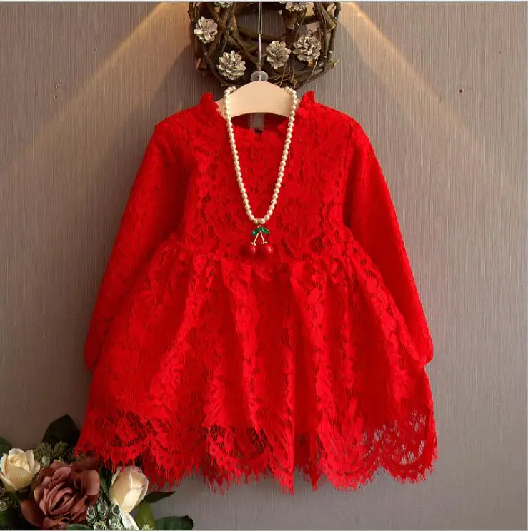 lovely girl lace red xmas dresses children girl full lace