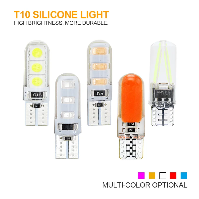 

2pcs T10 Silicone LED 12V Car Clearance Light Signal Lamp 12V W5W 194 168 COB LED Auto License Plate Bulb Parking Lamp