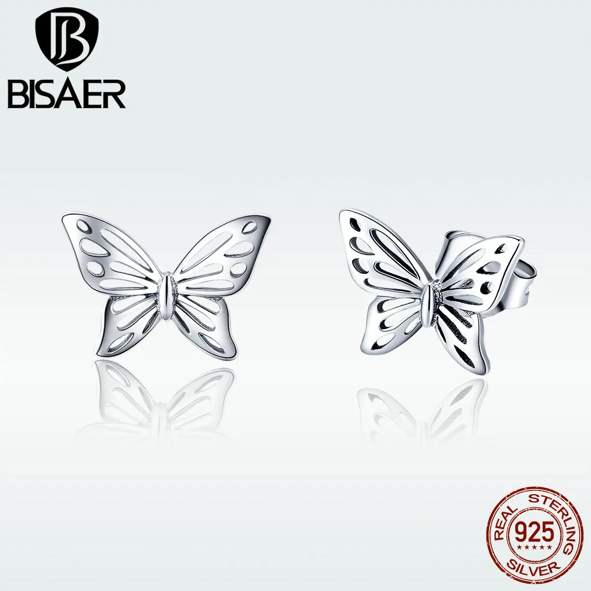 

BISAER Butterfly Earrings 925 Sterling Silver Openwork Retro Butterfly Stud Earrings for Women Argent Bijoux Gift for Kid GXE452