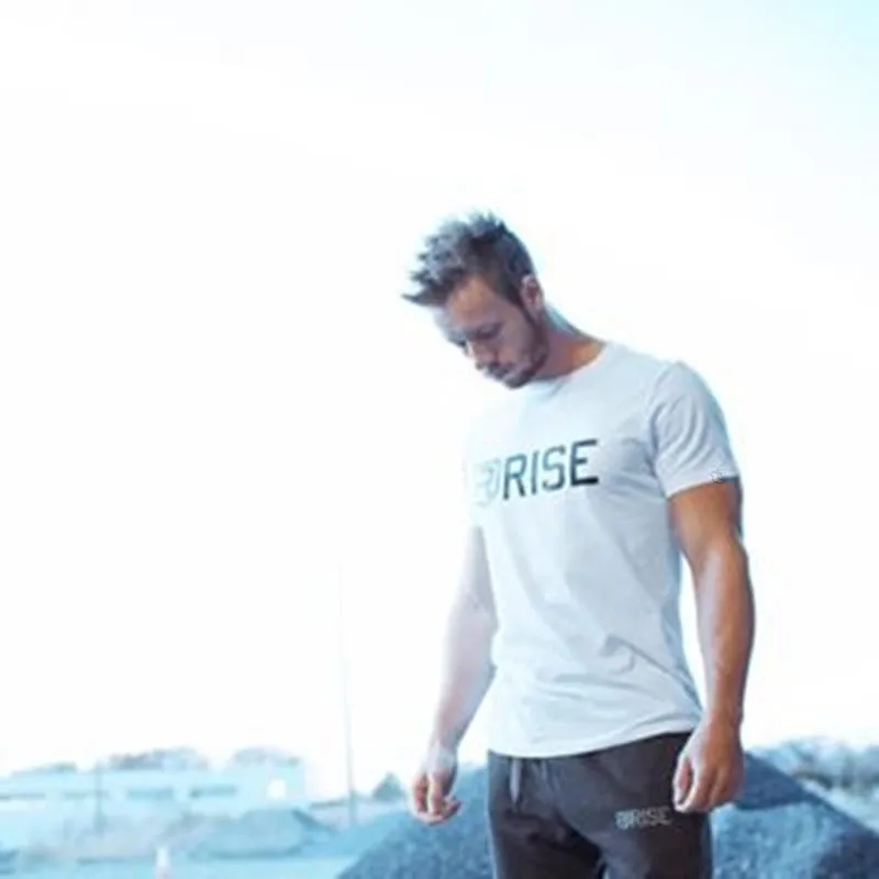 Брендовая мужская футболка для фитнеса, бодибилдинга, облегающие рубашки с коротким рукавом, хлопковая одежда, модные футболки для отдыха с круглым вырезом и принтом