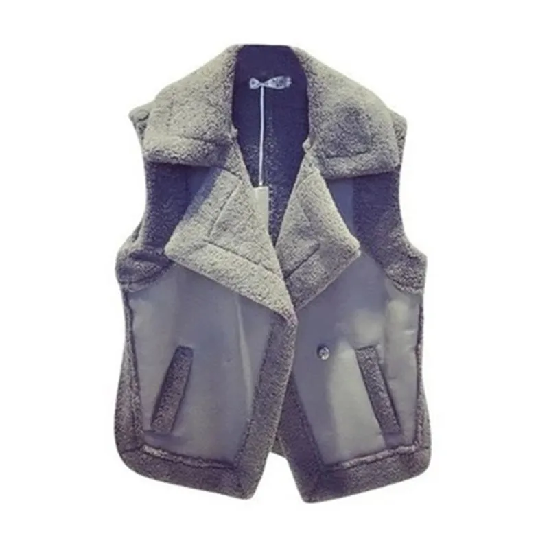 Thick Biker Jacket Vest Women Autumn Winter Sleeveless Lamb Fur Jacket Waistcoat Women Casual Faux Fur Coat Female Vest NS723